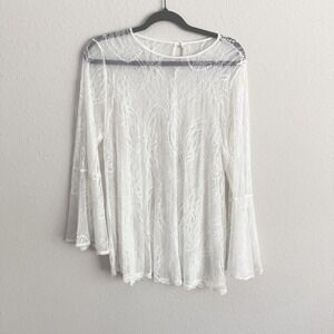 Modern Move Top Womens Size Large Lace Sheer Boho Festival Hippie Flare Sleeves